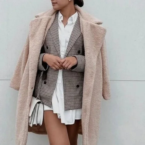 Plaid Print Double Breasted Lapel Collar Blazer work professional Business Chic - Picture 6 of 16